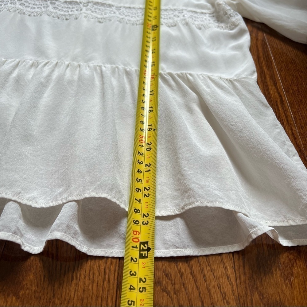 Sandro White Cream Silk Lace Lightweight Flowy Peplum Short Sleeve Blouse - Sz 2 - Picture 13 of 14